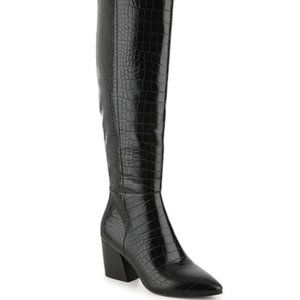 Lyra Boot - Black Croc Textured knee high boots